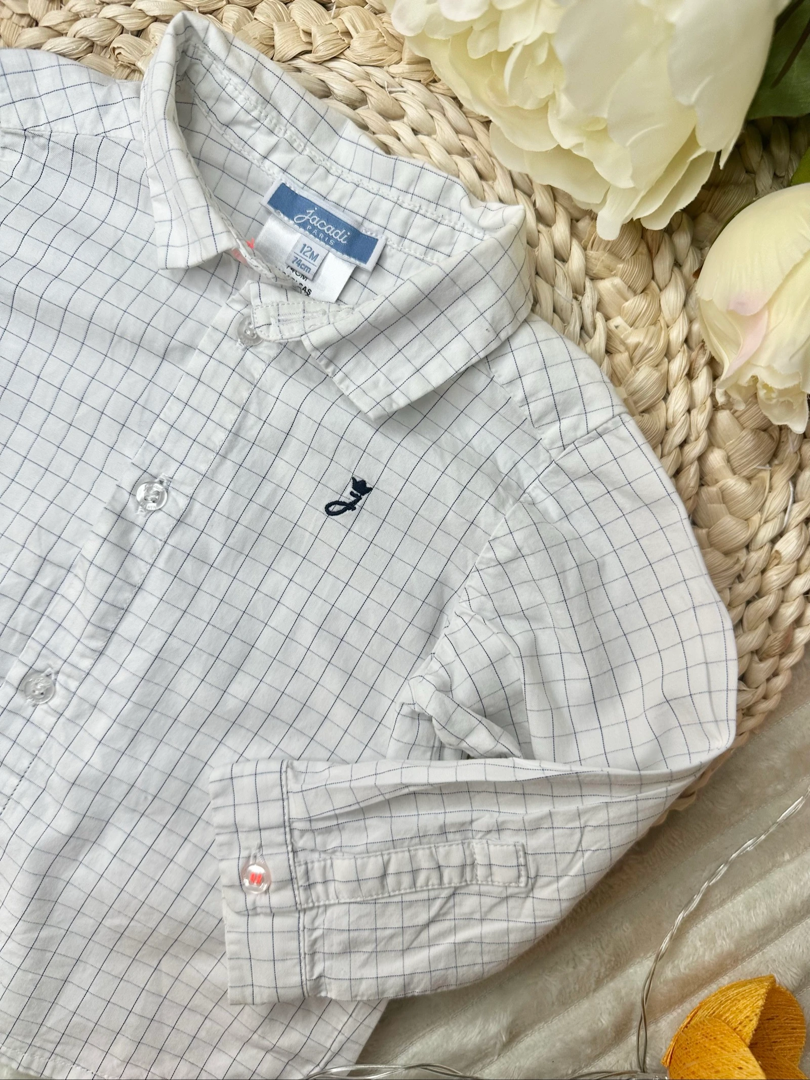 Camisa de manga larga a cuadros blanca Jacadi 12 meses – photo 2
